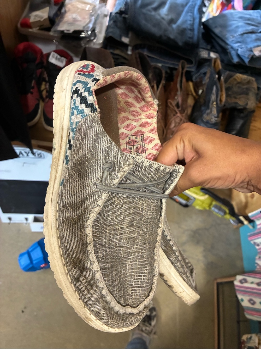 Hey Dude Women’s Slip-On Loafer in Heather Gray with Patterned Trim